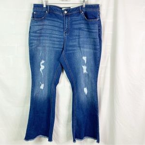 Cato C Denim Hi Rise Flare Distressed Blue Jeans 18 NEW NWT